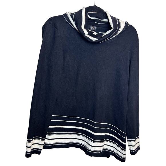 Zoe+Phoebe Black Sweater with White Stripe Medium Turtleneck - Picture 1 of 9